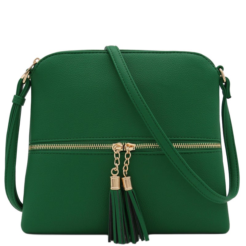DELUXITY Lightweight Medium Crossbody Bag with Tassel (Kelly Green) - Image 1